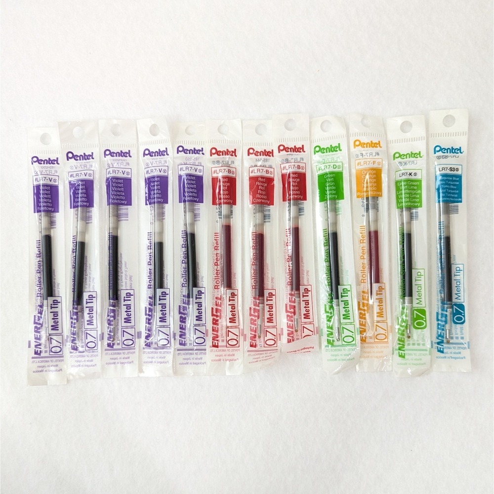 Pentel LR7 Refill Ink EnerGel Liquid Gel Pen 0.7mm Variety Color Lot of 12